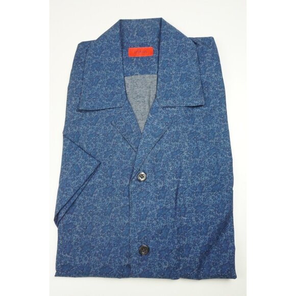 Isaia Other - Isaia Napoli Cobalt Blue Floral Short Sleeve Cotton Dress Shirt 15.5/39 NEW